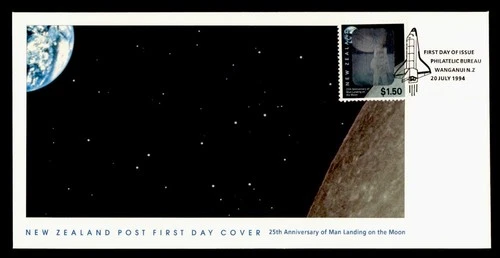 DR WHO 1994 NEW ZEALAND FDC SPACE MOON LANDING ANIV CACHET $1.50 HOLOGRA M71919
