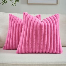 Pack of 2 Solid Faux Fur Plush Throw Pillow Covers 18x18 Inch Soft Fluffy Str...