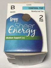 (2 PAIR) L'eggs Sheer Energy Women's Control Top Pantyhose -Size B, Nude