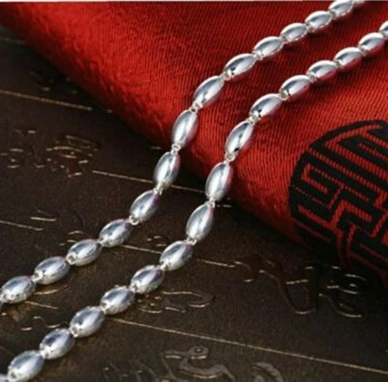 Collar de plata fina pura 999 para mujer con cuentas ovaladas polacas suéter cadena de eslabones Foto 2 de 4