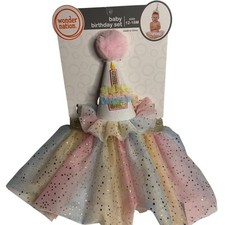 Wonder Nation First Baby Birthday Hat and Tutu Skirt Pastel Rainbow 12-18 months