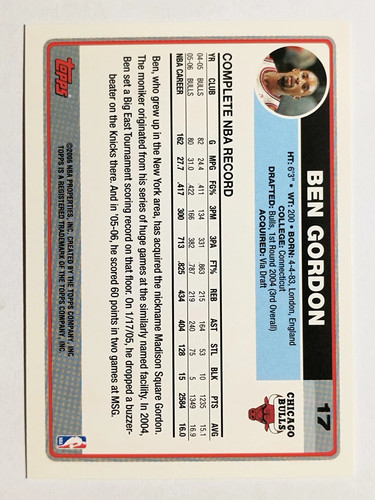 2006-07 Topps #17 Ben Gordon - Picture 2 of 2