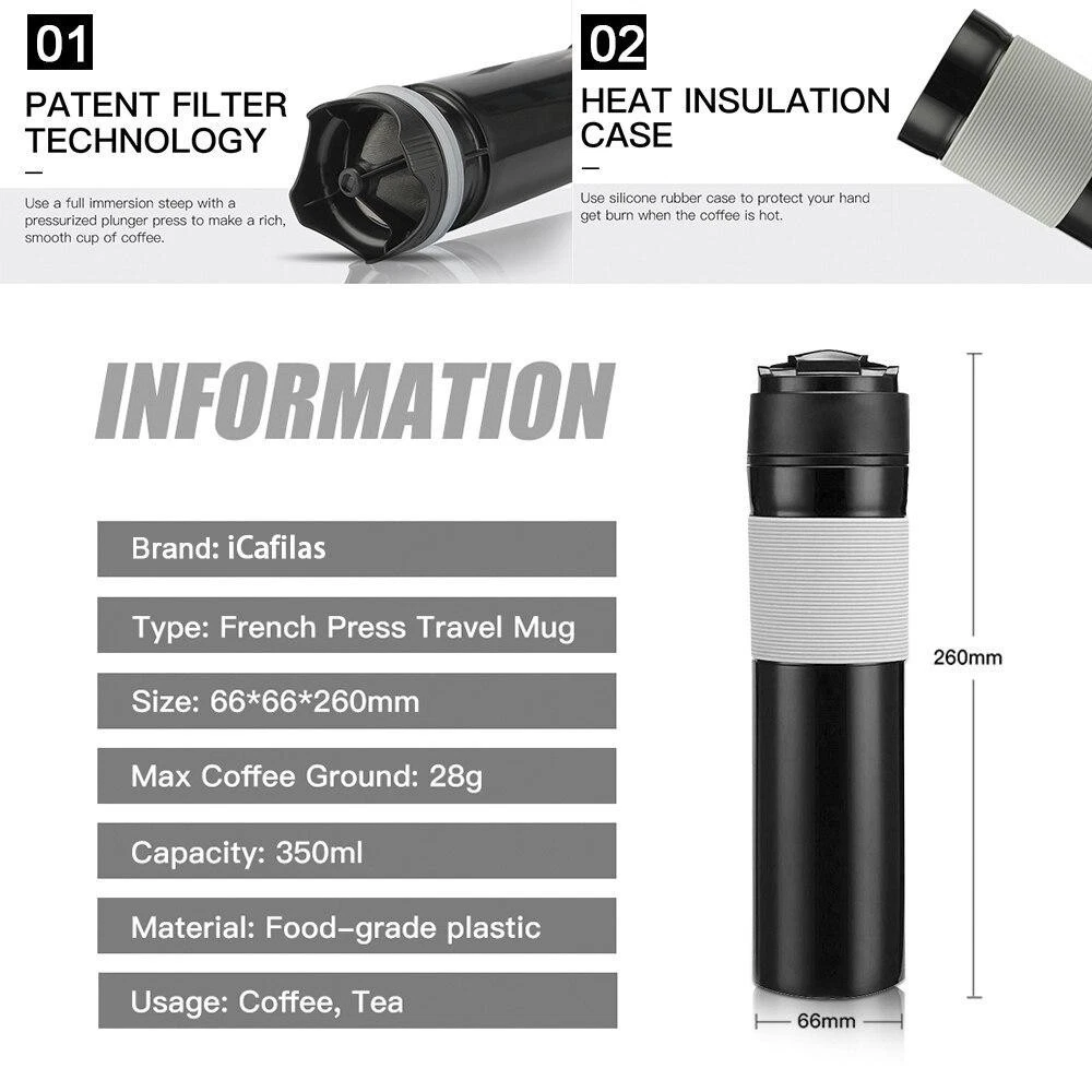 i Cafilas Travel Mug Drink Water Cup BottlePortable Coffee Maker French Press