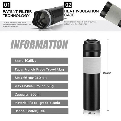 i Cafilas  Travel Mug Drink Water Cup BottlePortable Coffee Maker French Press