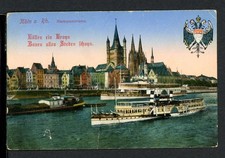 AK Köln Rhein mit Raddampfer, Blick auf Dom + Groß St. Martin 1915 #HU387