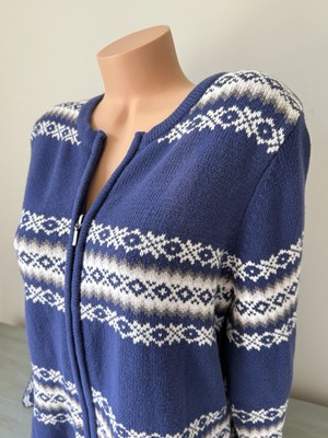 Cottage Croft&Barrow Full Zip Cardigan Sweater XL NordicIsle Snowflake Cabin