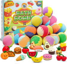 Kids Bath Bombs with Food Toys Inside, 16 Pack Colorful Surprise Bath Fizzies Se