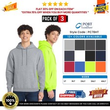 3 Pack Of Port  Company PC78HT Men's Tall Core Fleece Hooded Sweatshirt
