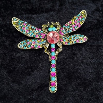 Große blau & rosa Libelle Brosche Vintage inspiriert Schmuck Geschenk Brosche