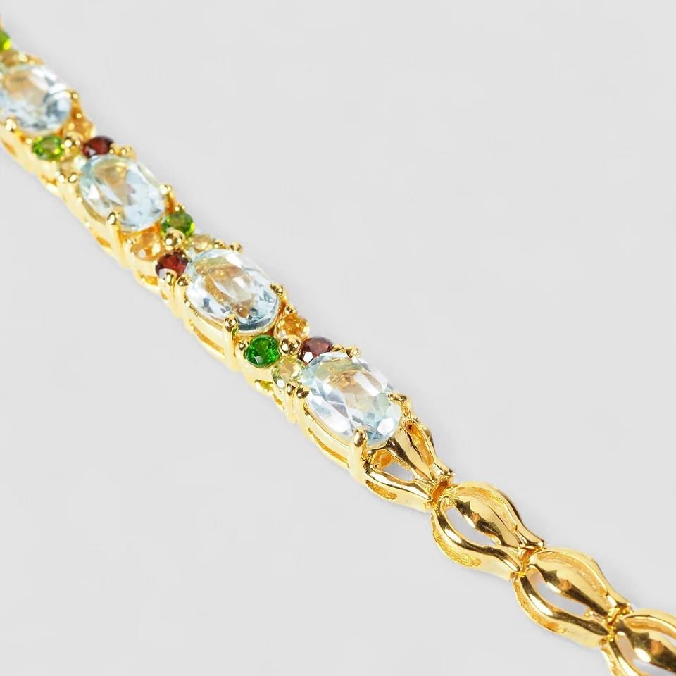 24K GOLD PLATED BABY BLUE AQUAMARINE BRACELETS & CHARM 925 STERLING SILVER - Image 3 of 4