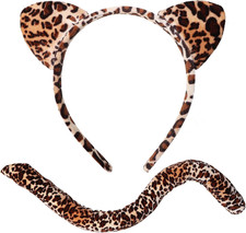 Cheetah Costume Accessories Set- Leopard Cat Ears Headband One Size,