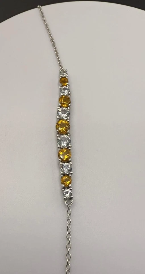 Colar citrino e safira branca prata esterlina pedras preciosas: laboratório - Imagem 2 de 4