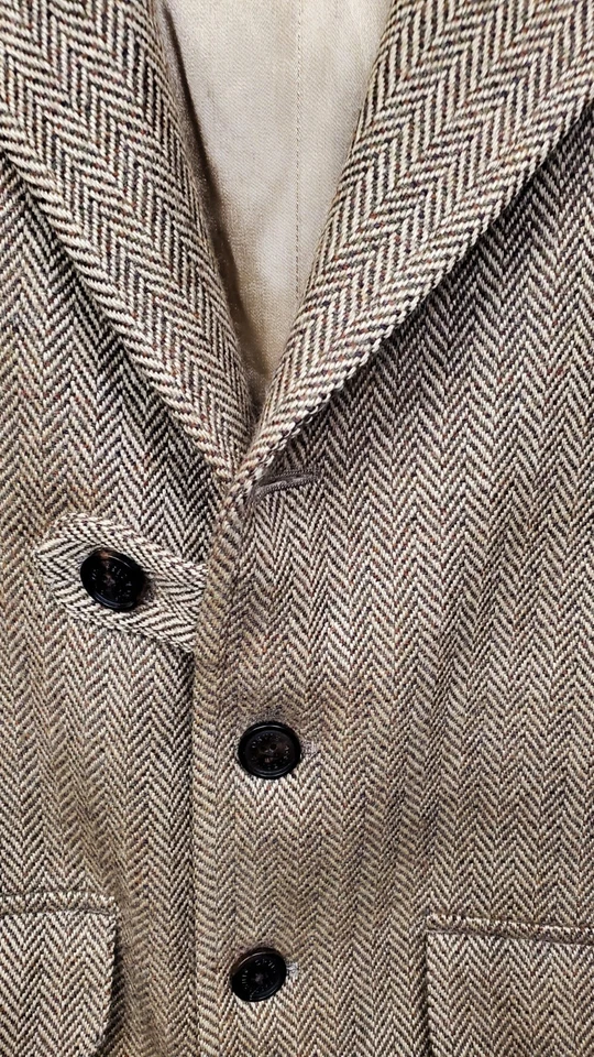 NEW ORVIS 100% Wool Herringbone Tweed Vest Button Belted Western Waistcoat XL - Image 3 of 4
