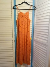 NWT Aerie Midi Dress Sleeveless Orange Crochet Boho Beach Cotton Size Small