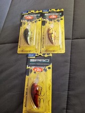 3 SPRO RkCrawler MD 55 Lures. 1/2oz Dives 4-8ft. Phantom Green,Red Craw,Molting