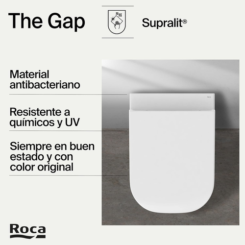 Roca The Gap - Tapa y asiento de Supralit para inodoro de tanque bajo, tapadera - Imagen 3 de 6