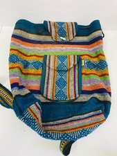 Pinzon Mexican handcrafted Hippie Boho Backpack Blue Grey Yellow Red