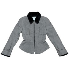90s Mugler Wool Faux Fur Houndstooth Corset Jacket FR 40