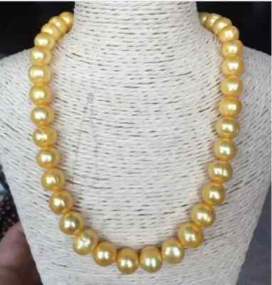 AAA+ 13mm Stunning Real natural south sea golden baroque pearl necklace 14k 18''