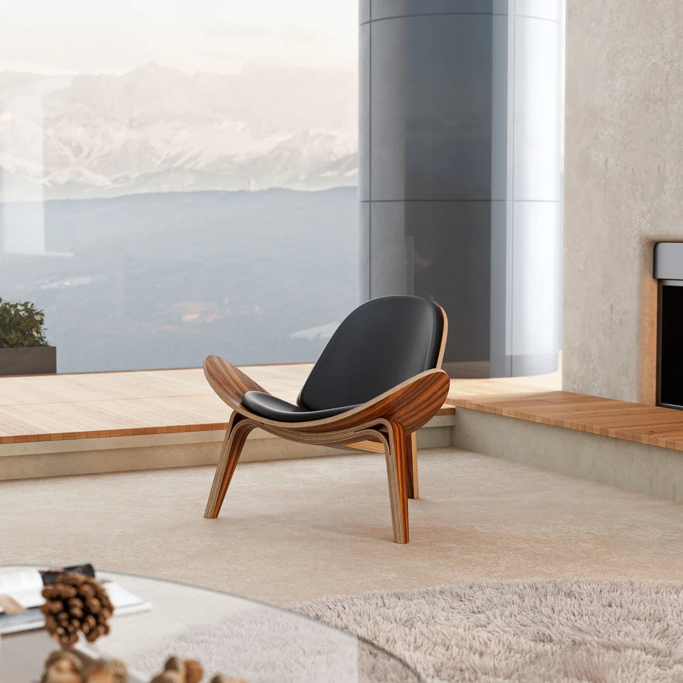 2026 Hans Wegner Shell Lounge Chair Accent Side Chair Padded Seat Tripod Design - Image 2 of 4