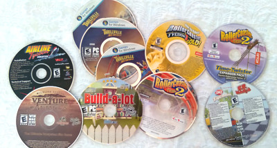 10 ASSORTED WINDOWS/PC CD-ROM GAMES  ROLLER COASTER WILDLIFE AIRLINE DQ TYCOON