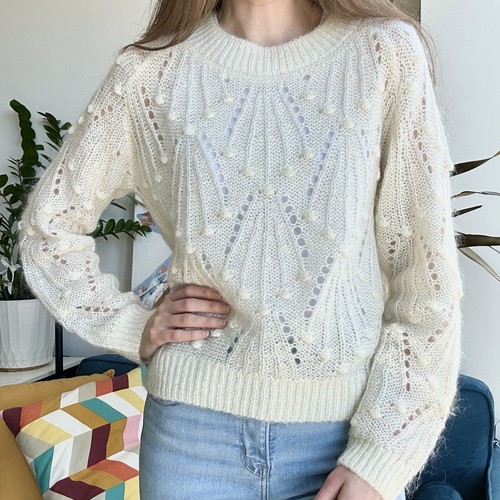 Second Female Copenhagen Ivory Lace Mohair Wool Crewneck Longsleeve Sweater S 36