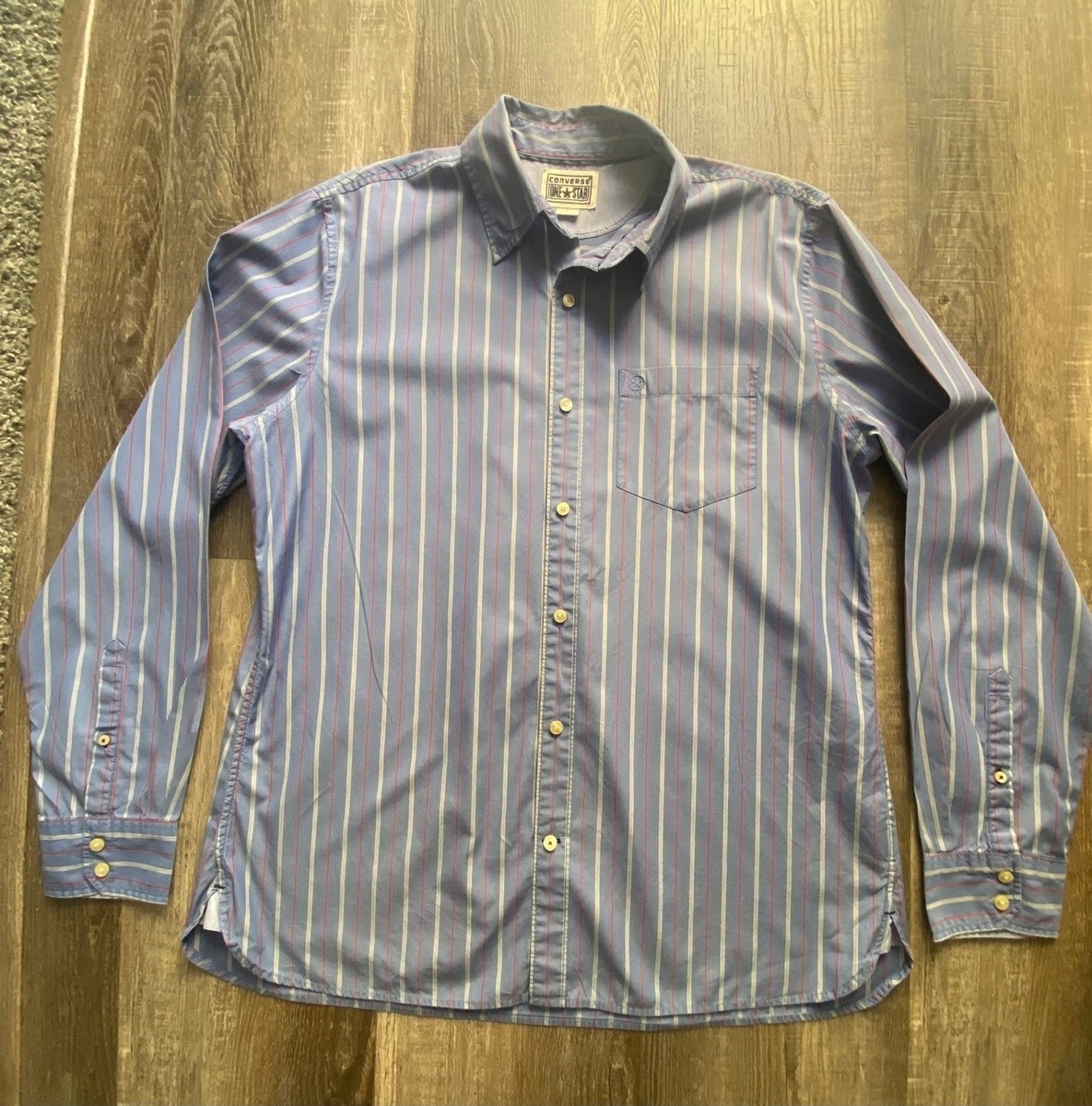 Converse men's button up striped long sleeve 100% Cotton shirt L | eBay