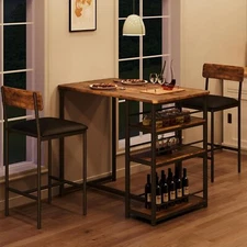 For 1 Table and 2 Chairs, with 3 Storage Shelves Bar Table Set Dining Table Set