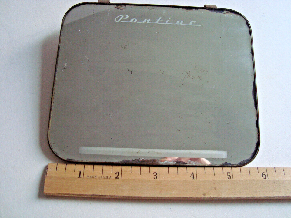 Vintage Pontiac 6"x5" Vanity Mirror ClipOn Sun Visor GM Script Etched