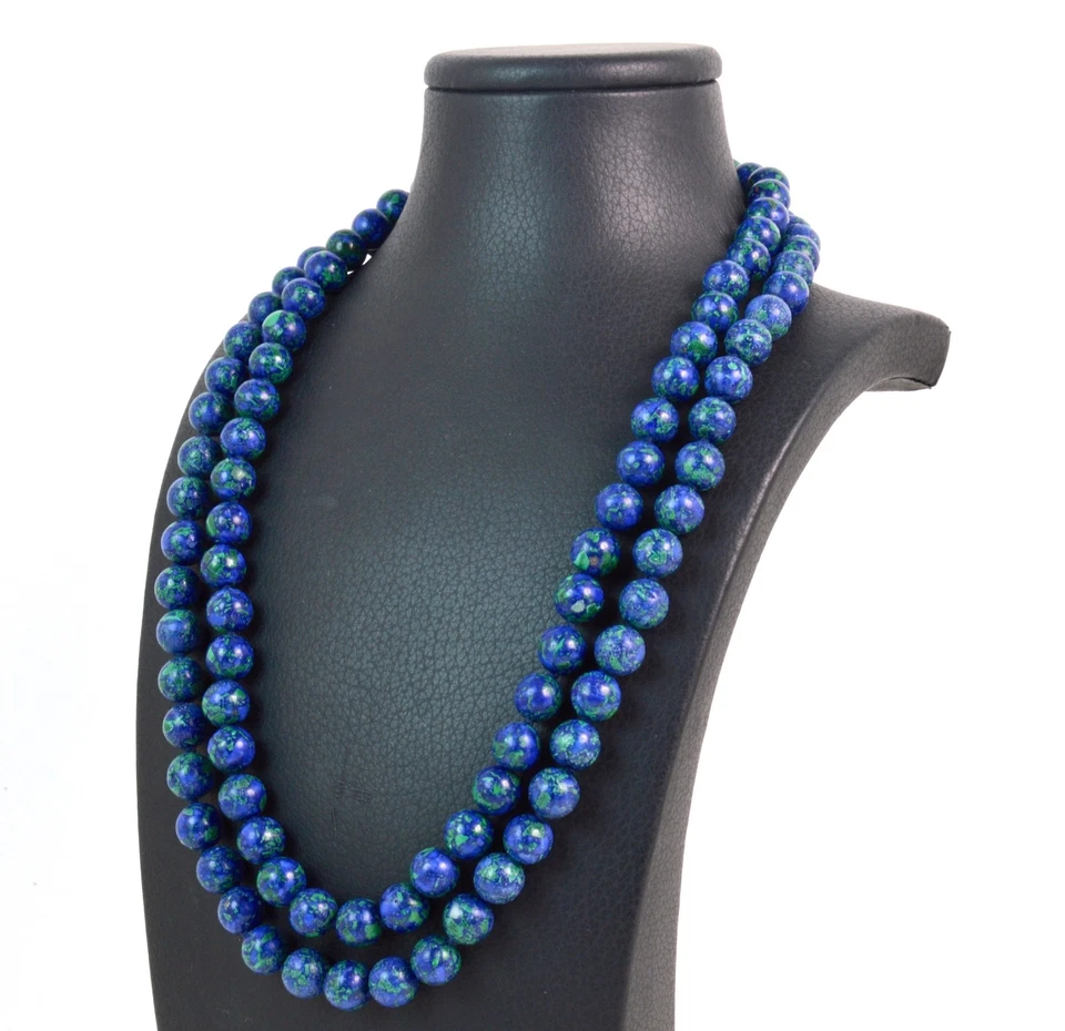 Collana a due fili in Azzurrite e chiusura in Argento 925 dorata. Made in Italy - Immagine 2 di 4