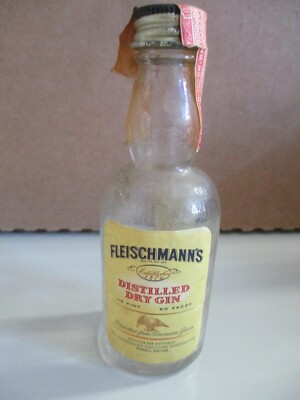 1940s miniature liquor bottle FLEISCHMANNS DISTILLED DRY GIN w/revenue stamp