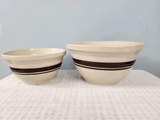 Roseville Friendship Pottery Brown Stripe Farmhouse Nesting Mixing Bowl Set   2