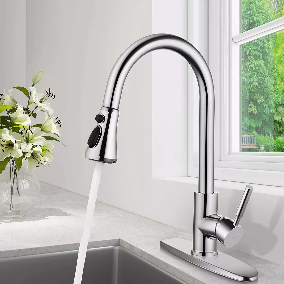 Chrome Pull Down Kitchen Faucet With