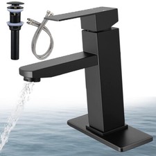Brushed Black Bathroom Basin Sink Faucet Waterfall Single Hole with Pop Up Drain
