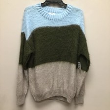 BP Womens Trixie Pullover Sweater Turquoise Gray Striped Long Sleeve XS New