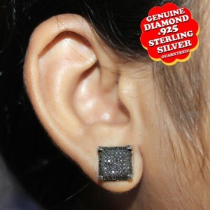 Authentic 1/2 Ct Black Natural Diamond 14K Gold Plated Cluster Stud Earring W/ Screwback
