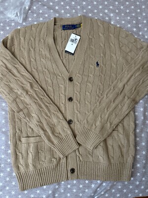 $188 Polo Ralph Lauren Men's Cable-Knit Cardigan Sweater Camel