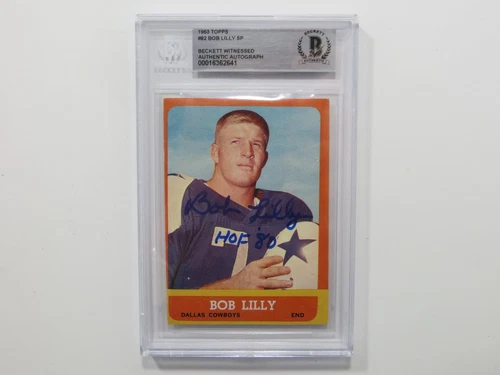 BOB LILLY SIGNED 1963 Topps #82 BGS BAS SLAB w/HOF 80 DALLAS COWBOYS Auto