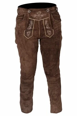 Trachten Lederhose lang braun Echt Leder Trachtenlederhosen Gr 46-62 Oktoberfest - Bild 1 von 4