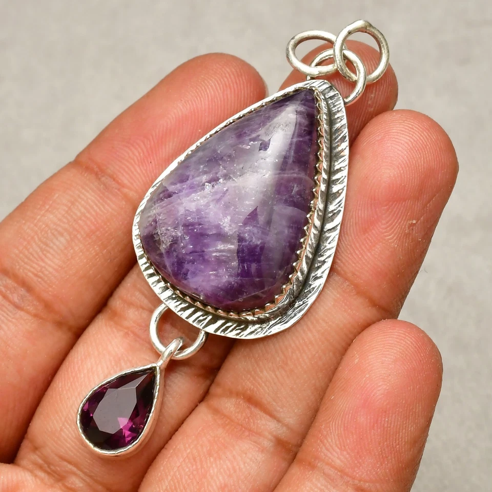 Ciondolo gioiello fatto a mano in argento sterling 925 pietra preziosa ametis... - Immagine 2 di 4