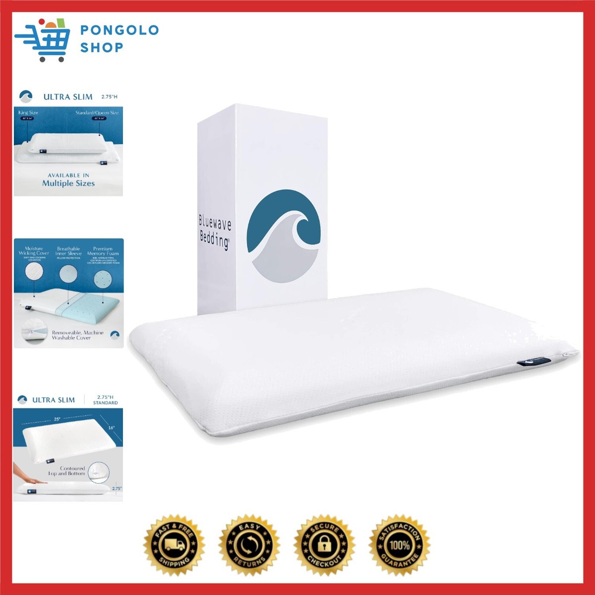 Cloud Pillow Bluewave Bedding Ultra Slim Memory Foam Pillow Ultra