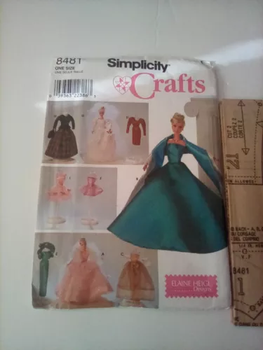 Simplicity 8481 Vintage Barbie Doll Size Clothes 11.5" Party Dresses Gowns Uncut