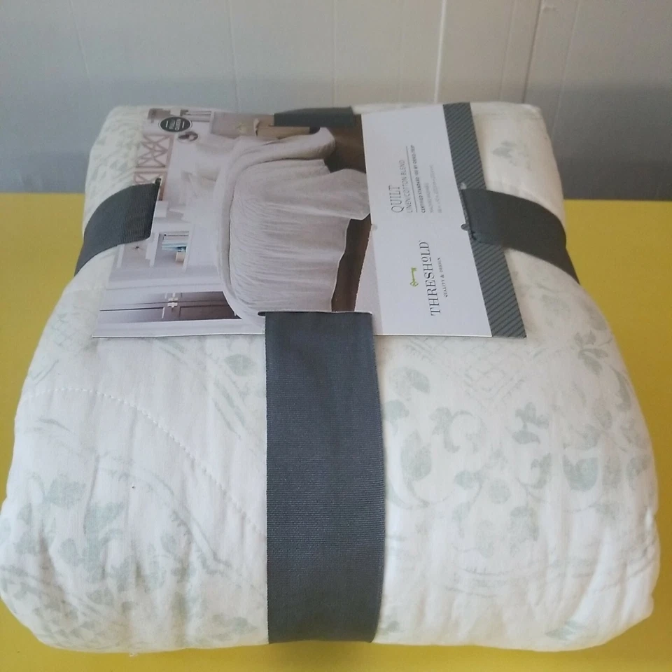 Damasco verde umbral - Edredón completo de mezcla forrado Queen Foto 3 de 4