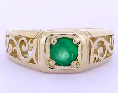 R140 Genuine 9K Solid Gold Natural Emerald Filigree Scroll Solitaire Ring