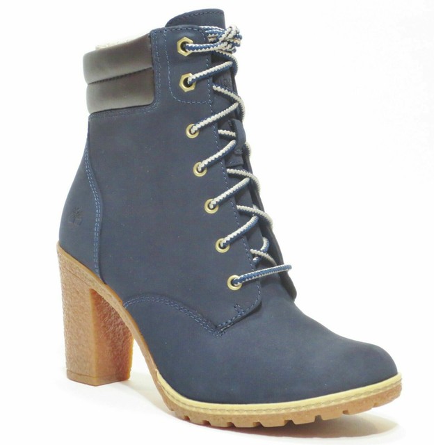 Timberland Women's Tillston High Heel Navy Blue Leather Boots Style A2B5H | eBay
