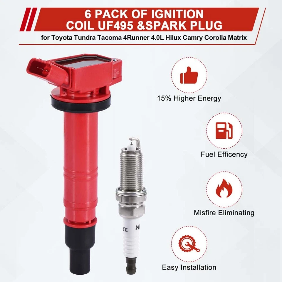 4 Pack Ignition Coil & Iridium Spark Plug for 2005-2018 Toyota Tacoma 2.7L UF495 - Изображение 4 из 4