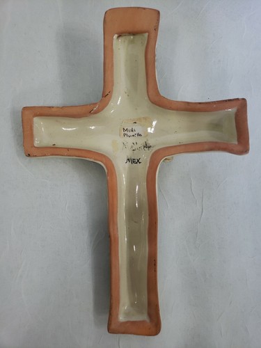 Handcrafted Cross Crucifix Religous 3D Heart Vtg Ceramic Glazed Mexican Pottery - Picture 7 of 11