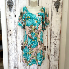 Blu Heaven Medium Woman's Blue Pink Brown Green Floral Cold Shoulder Shift Dress