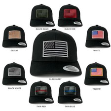 FLEXFIT American Flag Patch Snapback Trucker Mesh Cap - BLACK