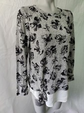 Simply Vera Vera Wang Gray Floral Women's Top White Hem, Tie Knot on Hip Size S